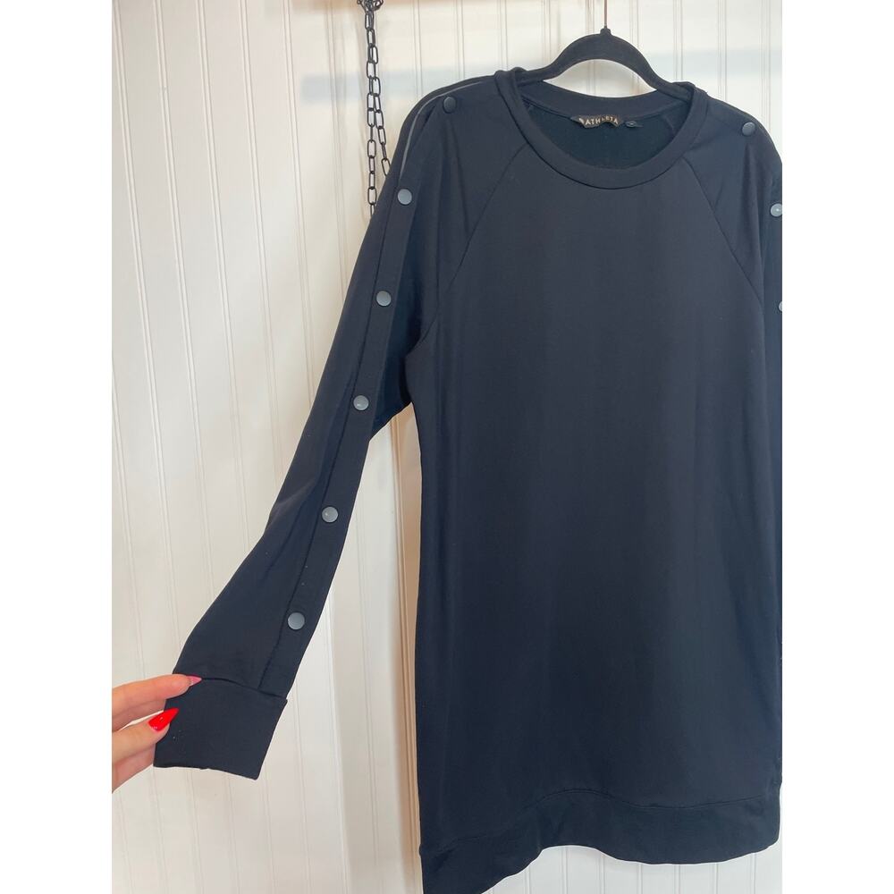 Athleta Women’s Black Raglan Snap Sleeve Mini Sweater Dress Crew Neck Size M - Picture 3 of 9